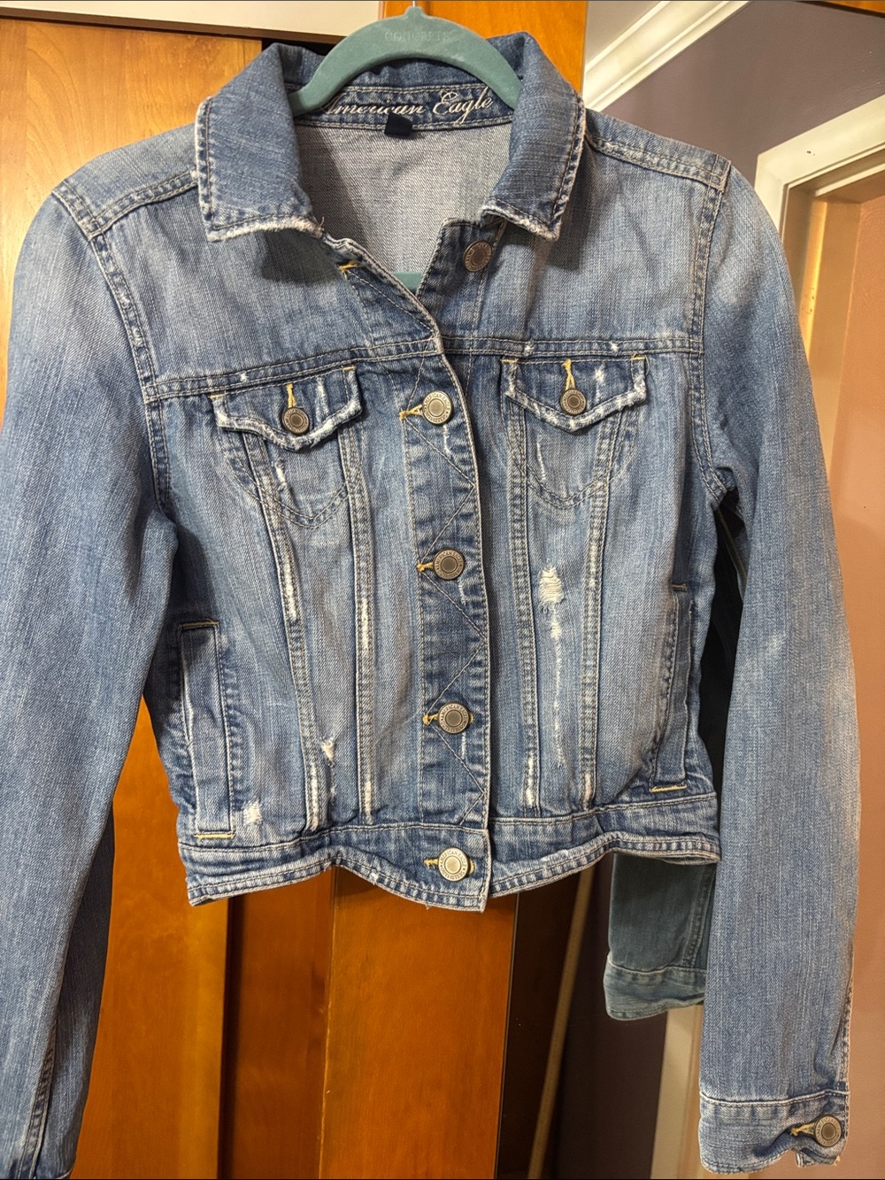 American Eagle Outfitters Faded Blue Denim Jacket - Women's Jean Jacket